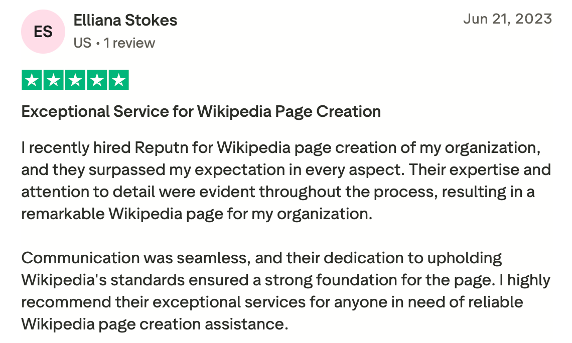 Elliana Stokes Review of wikipedia creation service