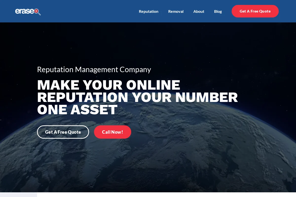 Erase.com homepage showing reputation management and content removal services